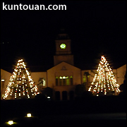 正門前の建物のクリスマスツリーに点灯
